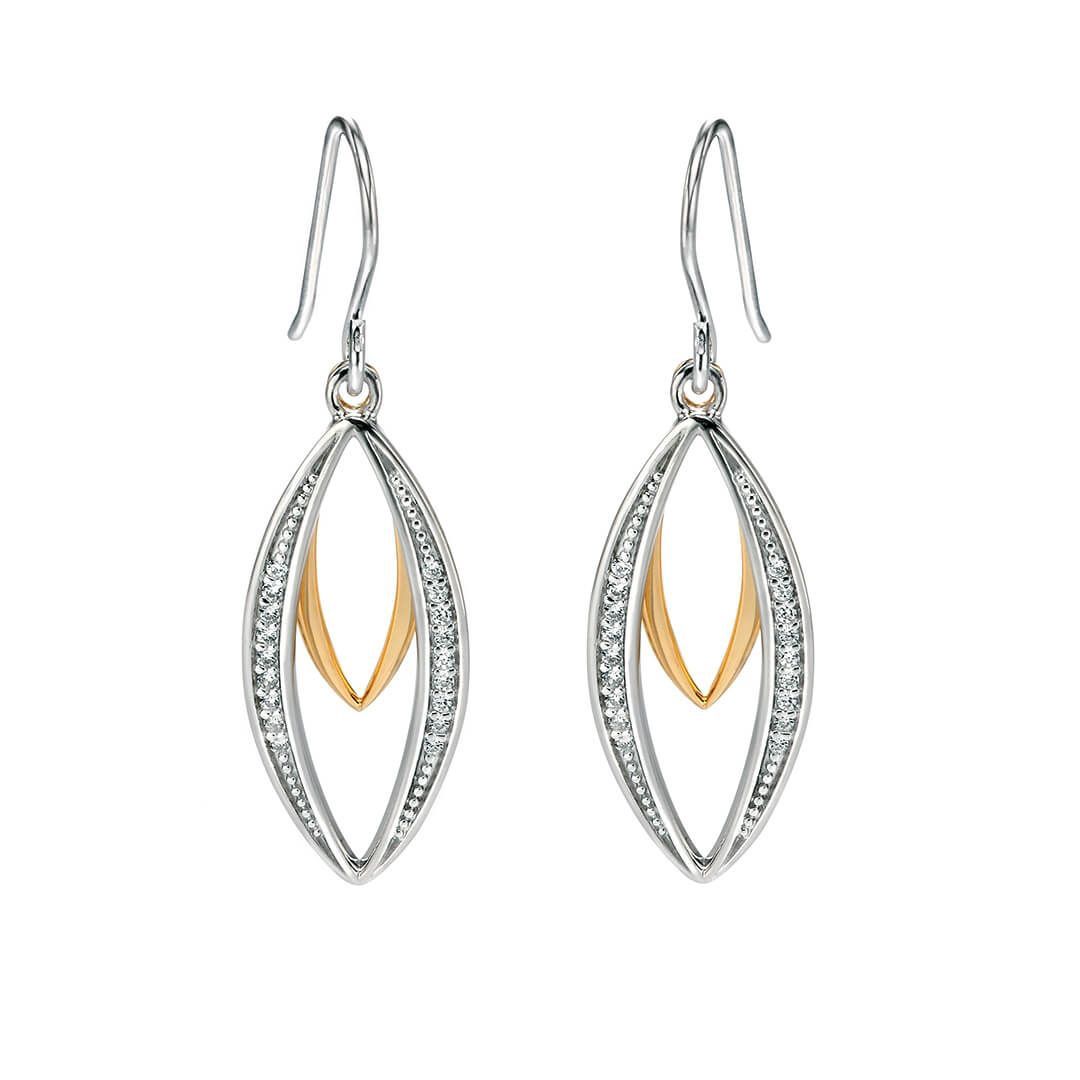 Silver &amp; Gold-Plated Navette Drop Earrings with Cubic Zirconia
