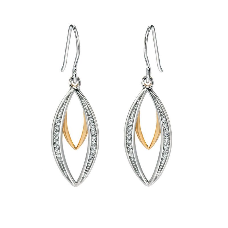 Silver &amp; Gold-Plated Navette Drop Earrings with Cubic Zirconia