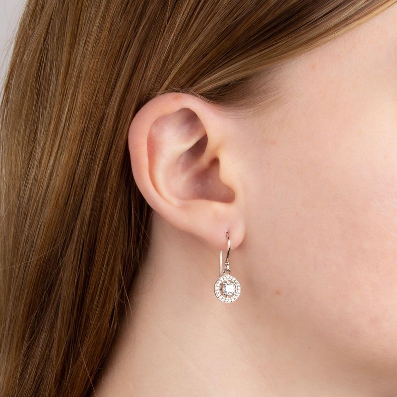 Silver Round Pave CZ Drop Earrings