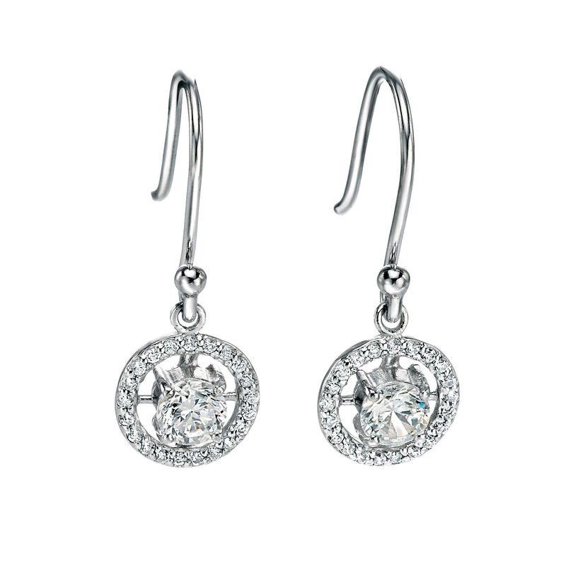 Silver Round Pave CZ Drop Earrings