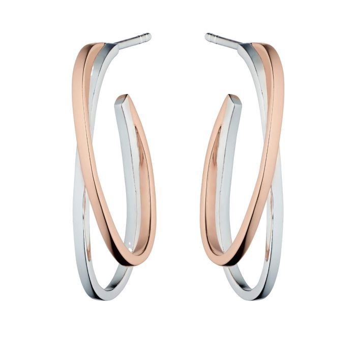 Silver &amp; Rose Gold-Plated Crossover Hoop Earrings