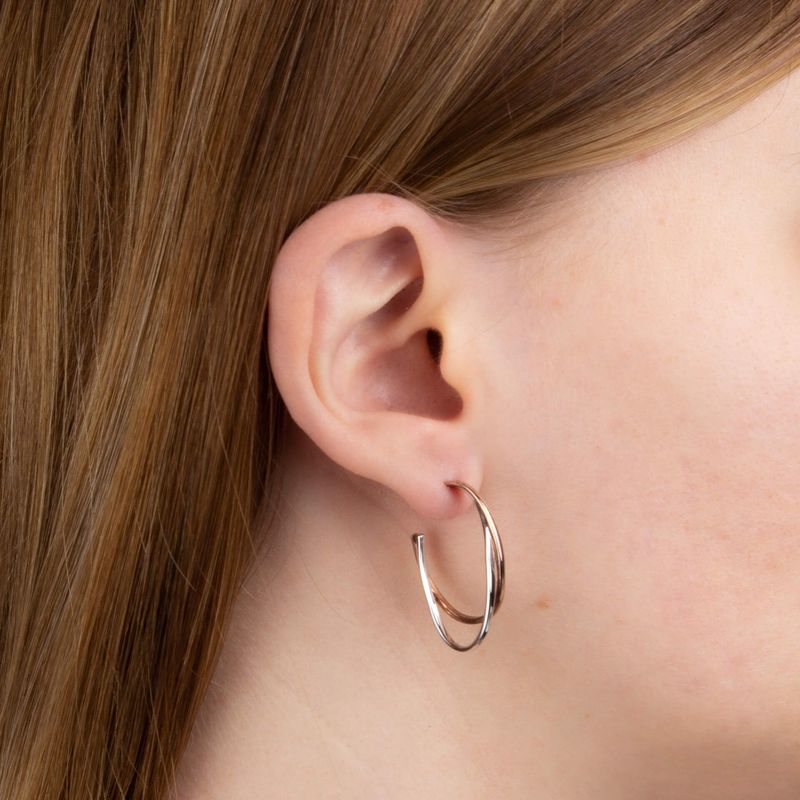 Silver & Rose Gold-Plated Crossover Hoop Earrings