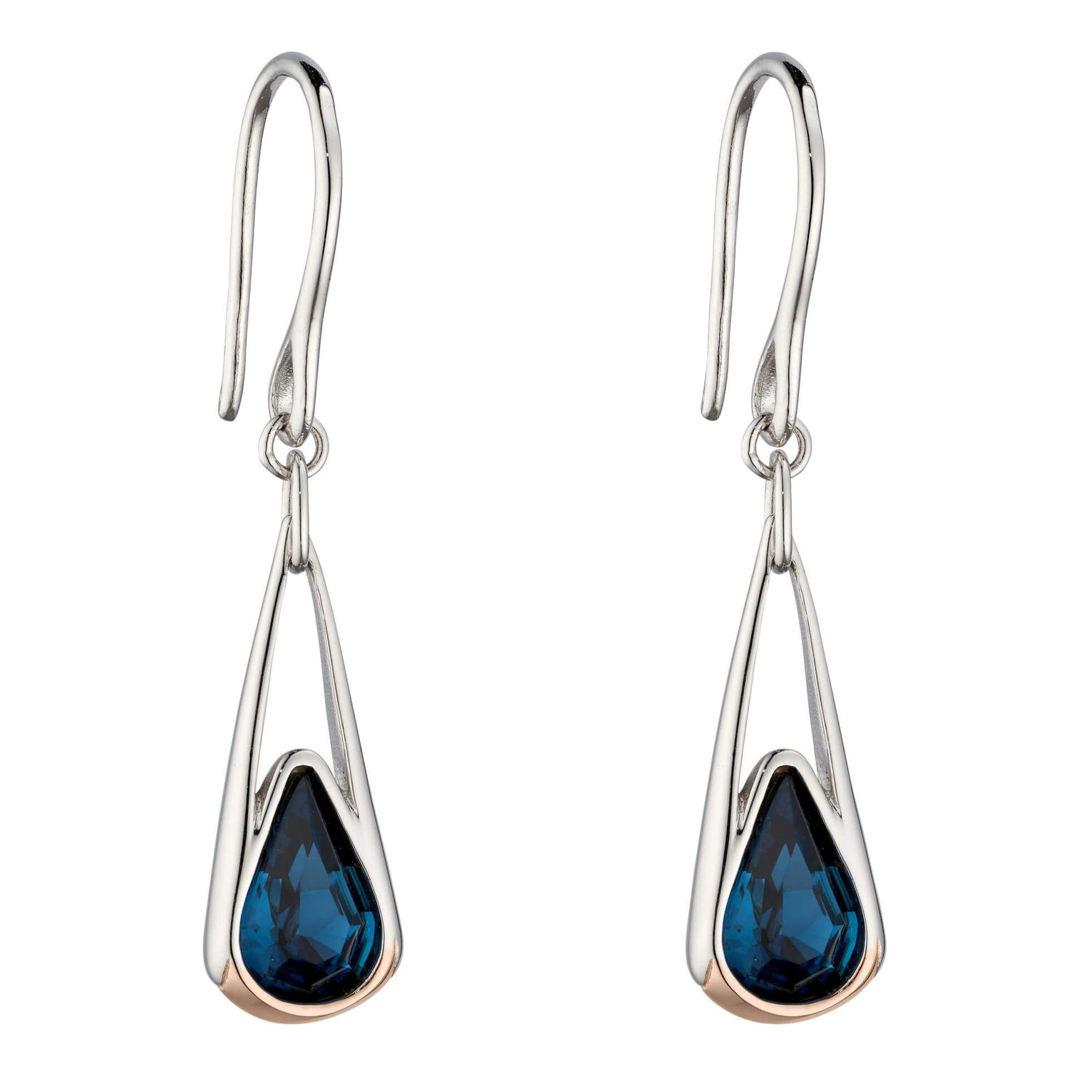 Silver Teardrop Crystal Earrings, Metal: 18ct Rose Gold-Plate &amp; Montana Crystal