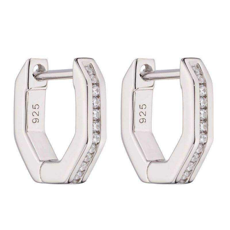 Silver Layered Octagon Hoop Earrings