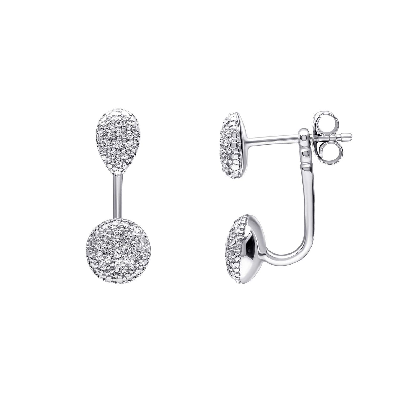 Silver Front &amp; Back Pave Droplet Earrings