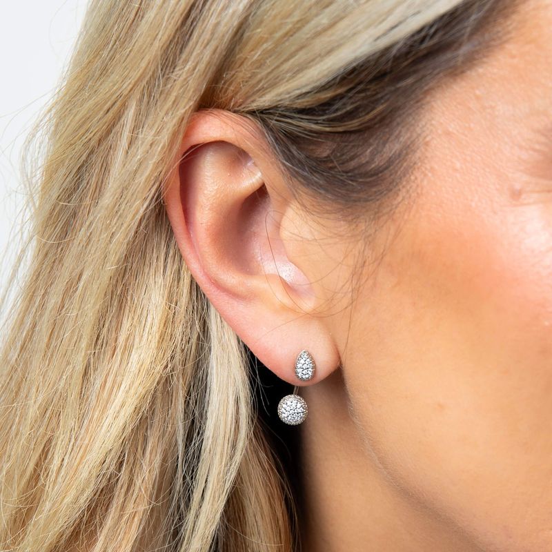 Silver Front & Back Pave Droplet Earrings