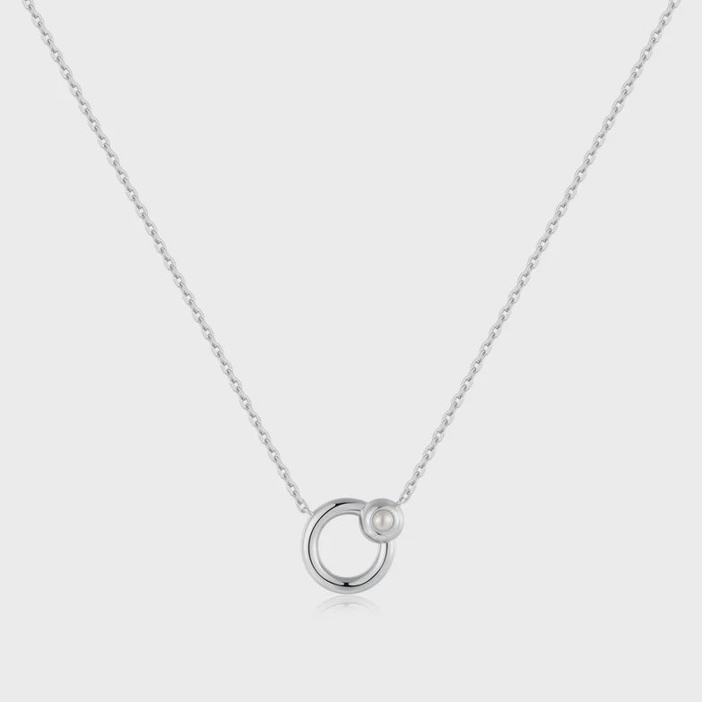 Hoop Freshwater Pearl Necklace, Metal: Sterling Silver