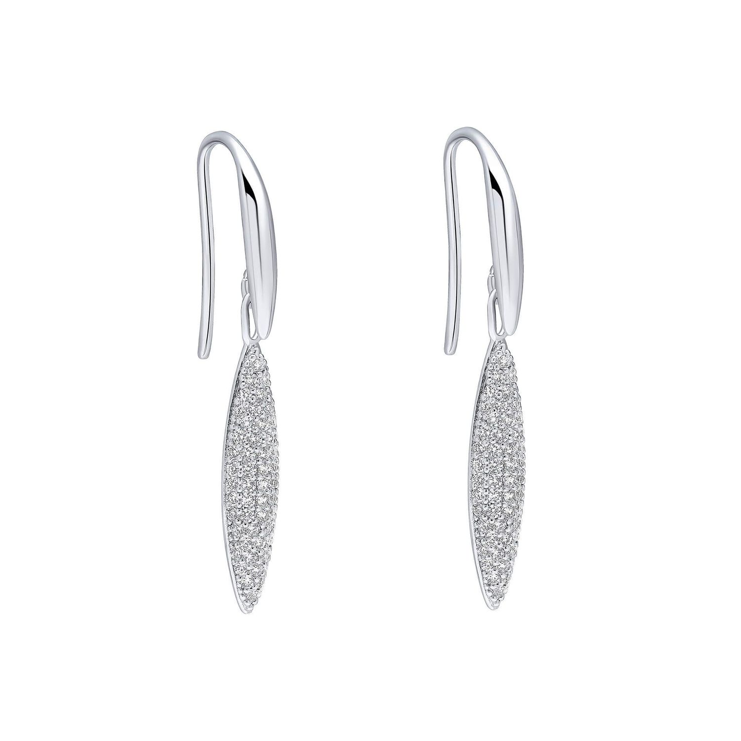 Silver Long Navette Drop Earrings, Metal: Silver with Cubic Zirconia