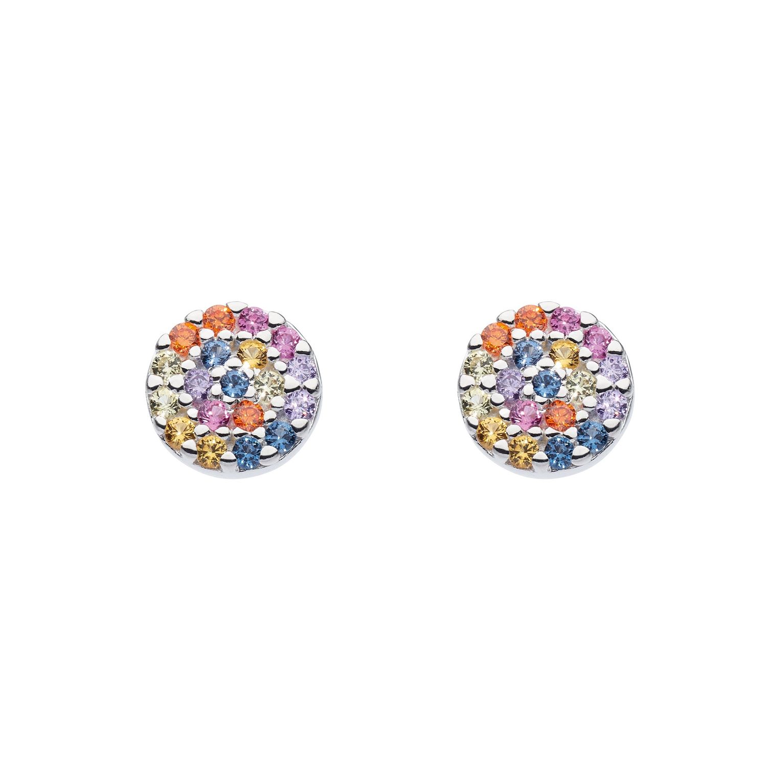 Silver Multi Cubic Zirconia Disc Stud Earrings