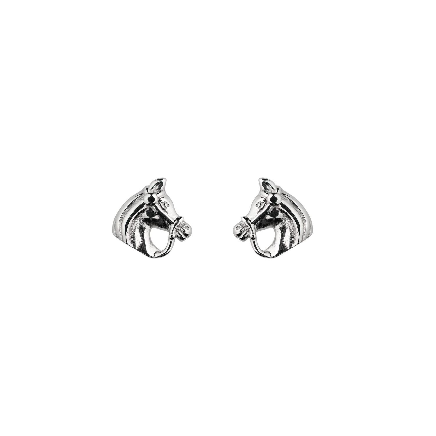 Silver Bridled Horse Head Stud Earrings
