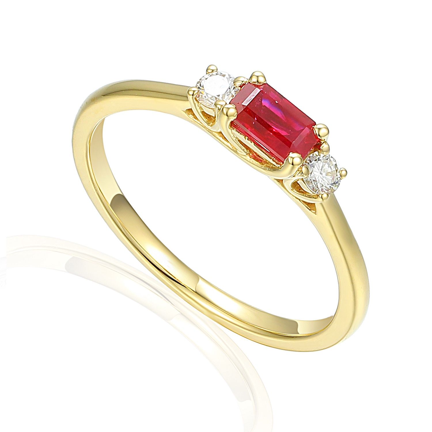 18ct Yellow Gold Horizontal-Set Ruby &amp; Diamond Three Stone Ring