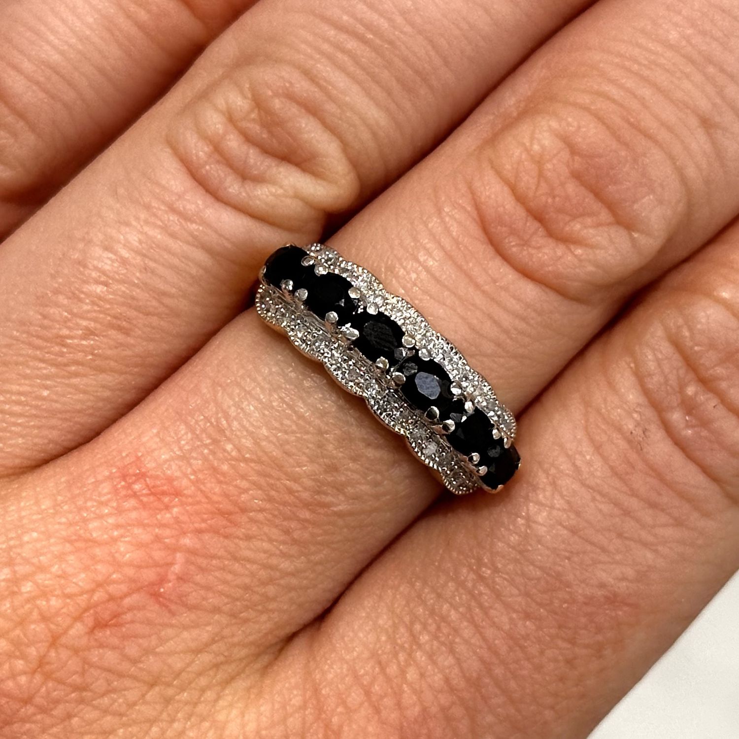 Pre-Owned 9ct Yellow Gold 1.38ct Sapphire &amp; 0.15ct Diamond 1/2 Eternity Ring