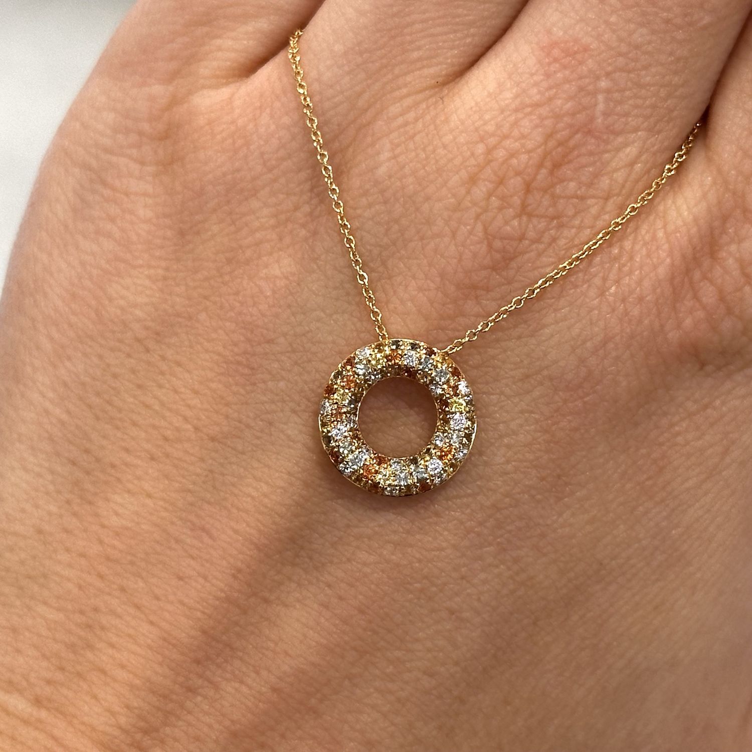 Pre-Owned 18ct Yellow Gold Diamond &amp; Multi Colour Sapphire Pendant with Chain