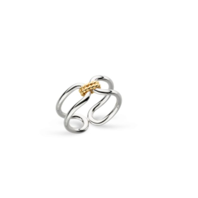Silver Marina Rope Bar Ring with 18ct Gold-Plating