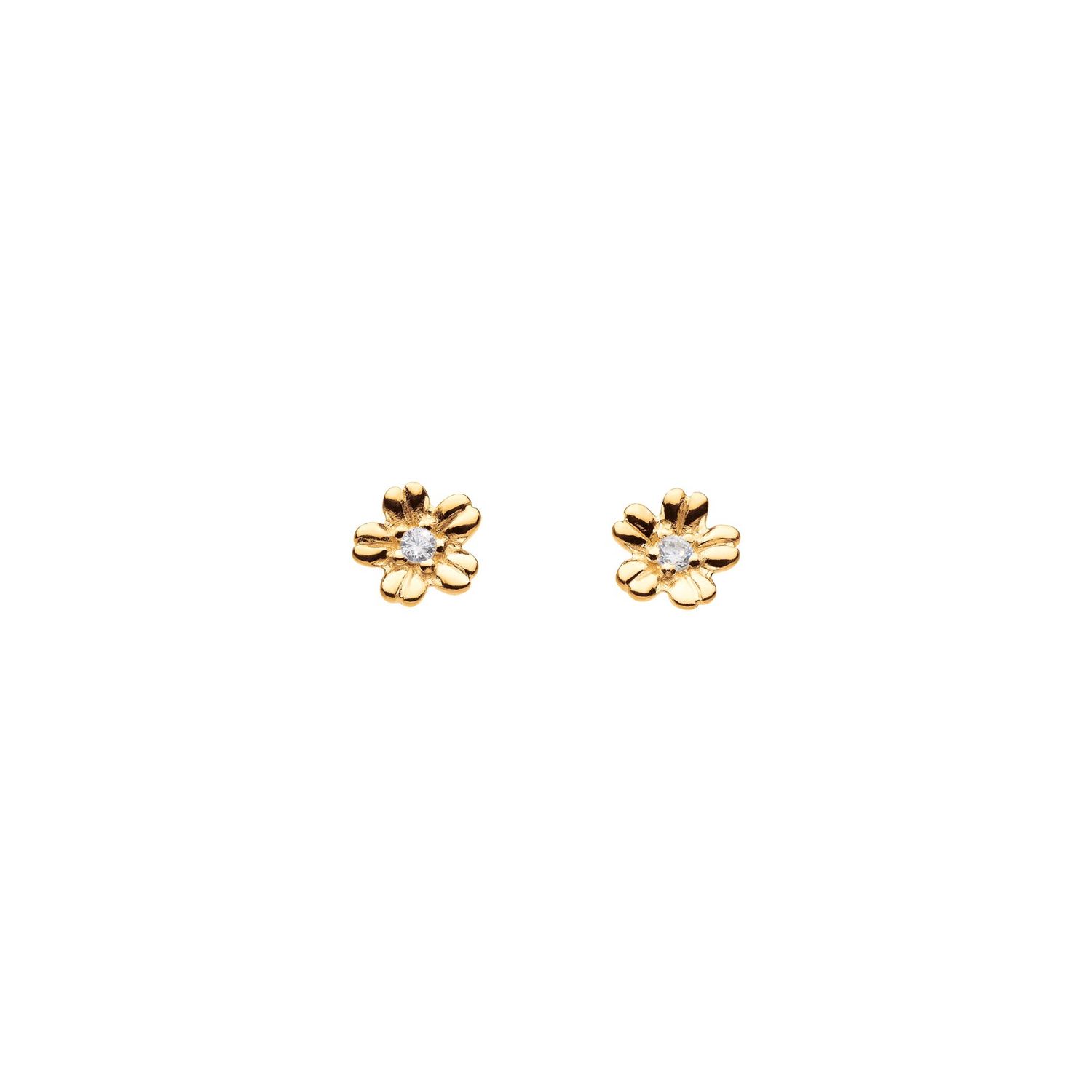 Silver Gold-Plated CZ Flower Stud Earrings