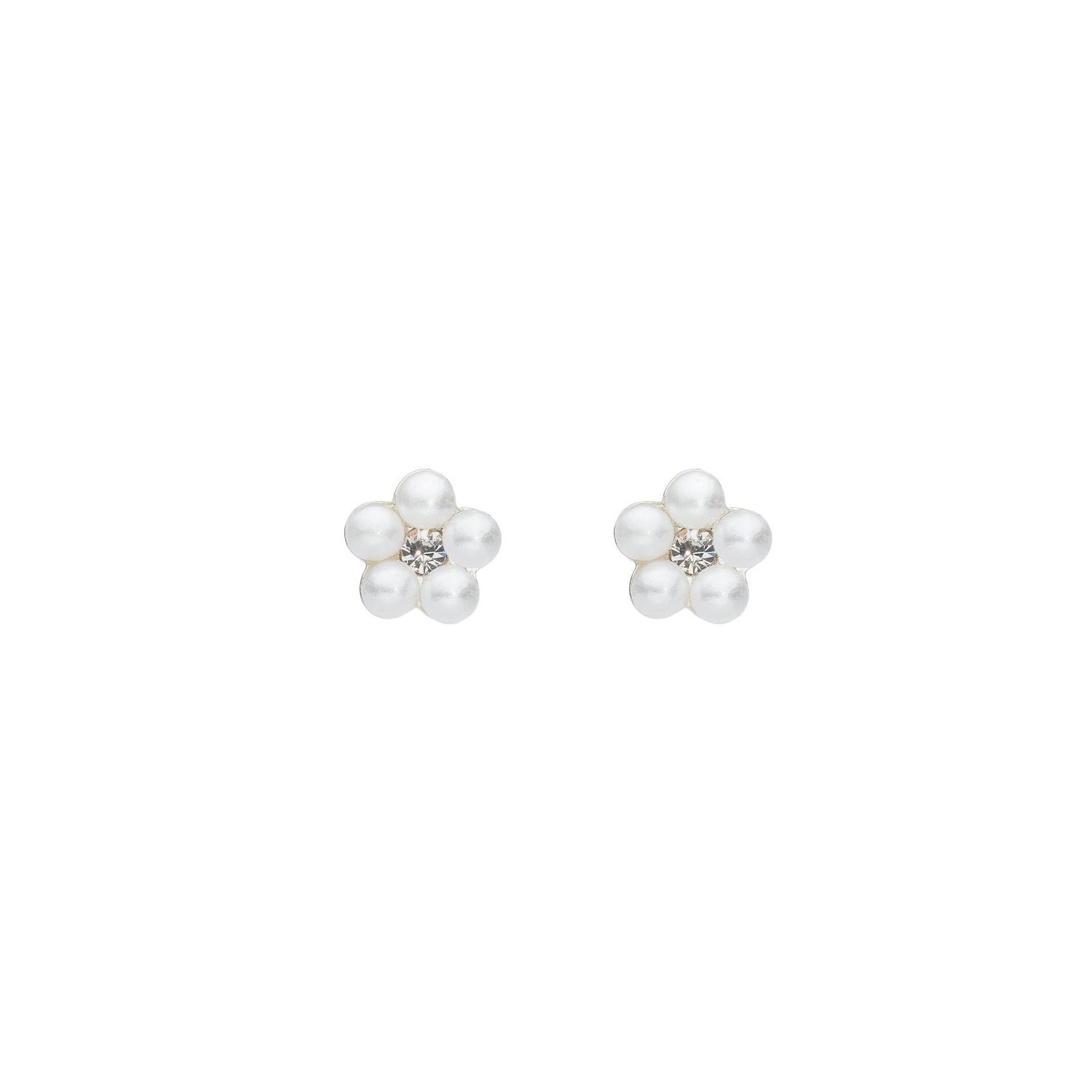 Silver Shell Pearl Flower CZ Stud Earrings