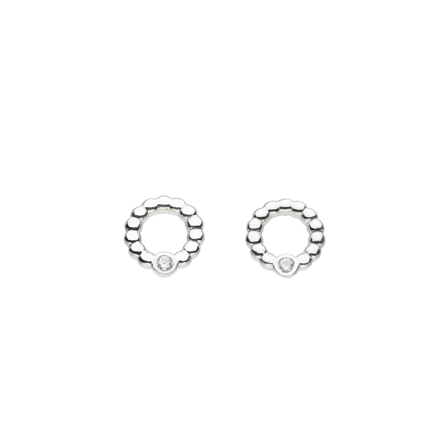 Silver CZ Beaded Open Circle Studs, Metal: Silver