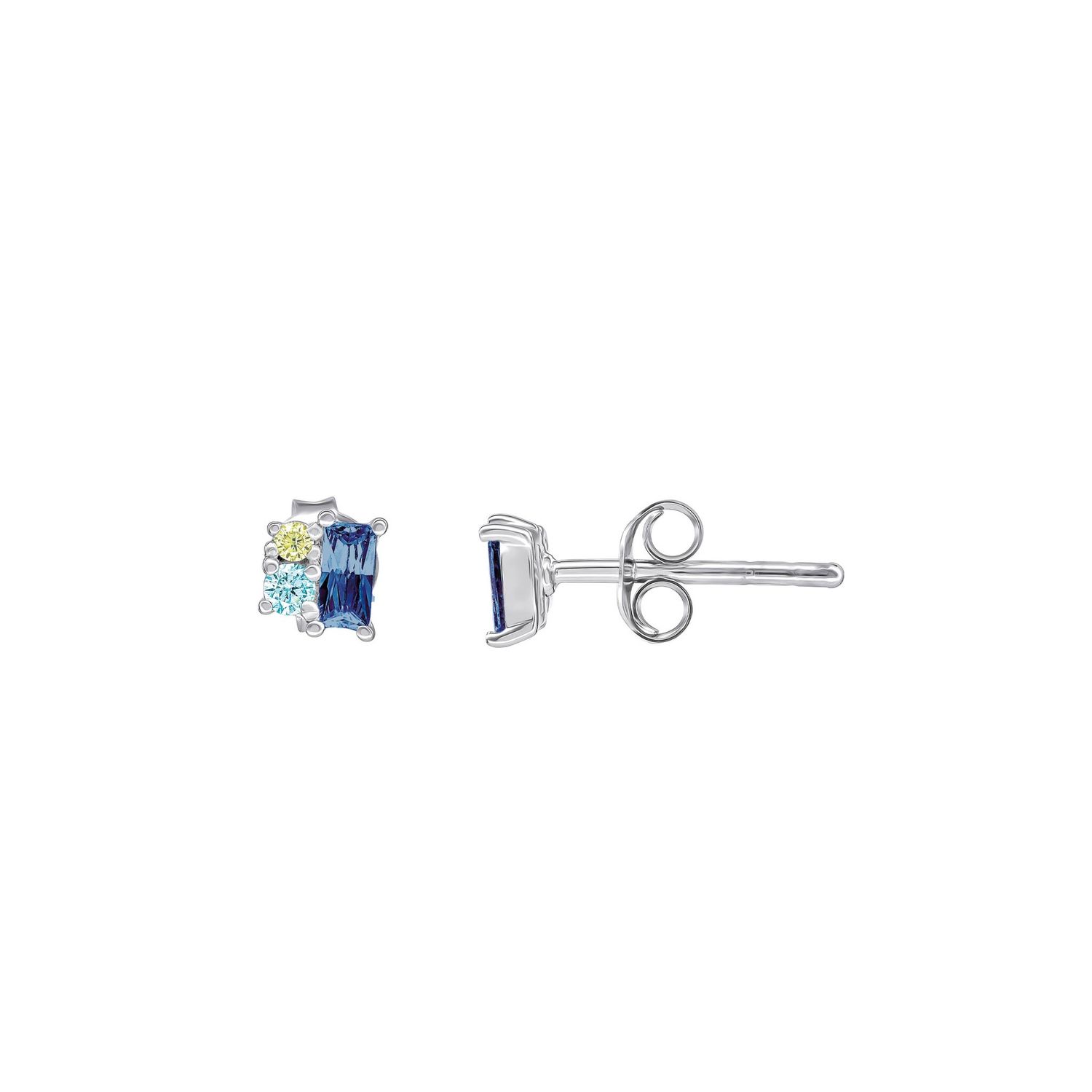 Silver Baguette Blue CZ Trio Stud Earrings