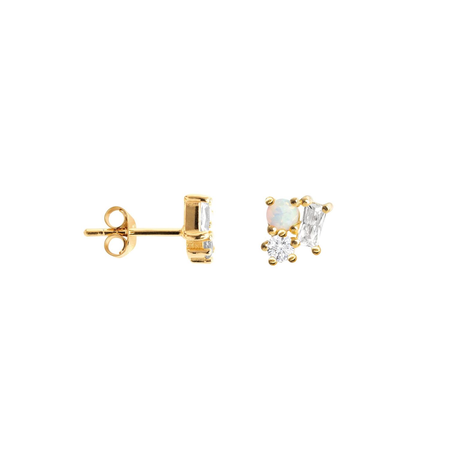 Silver Gold-Plated Opal CZ Cluster Studs