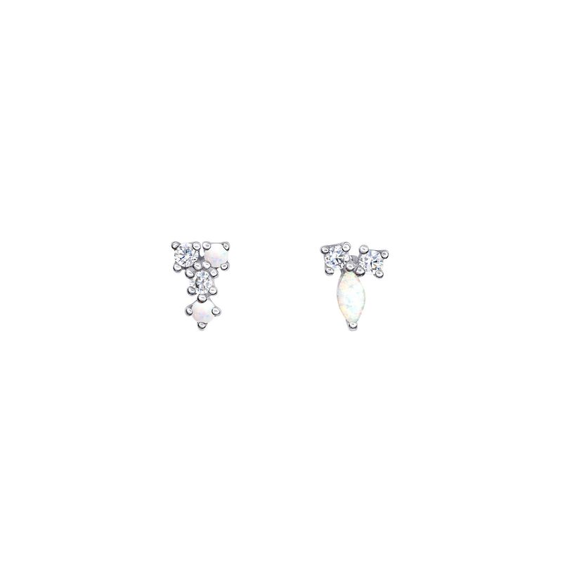Silver Opal CZ Cluster Stud Earrings