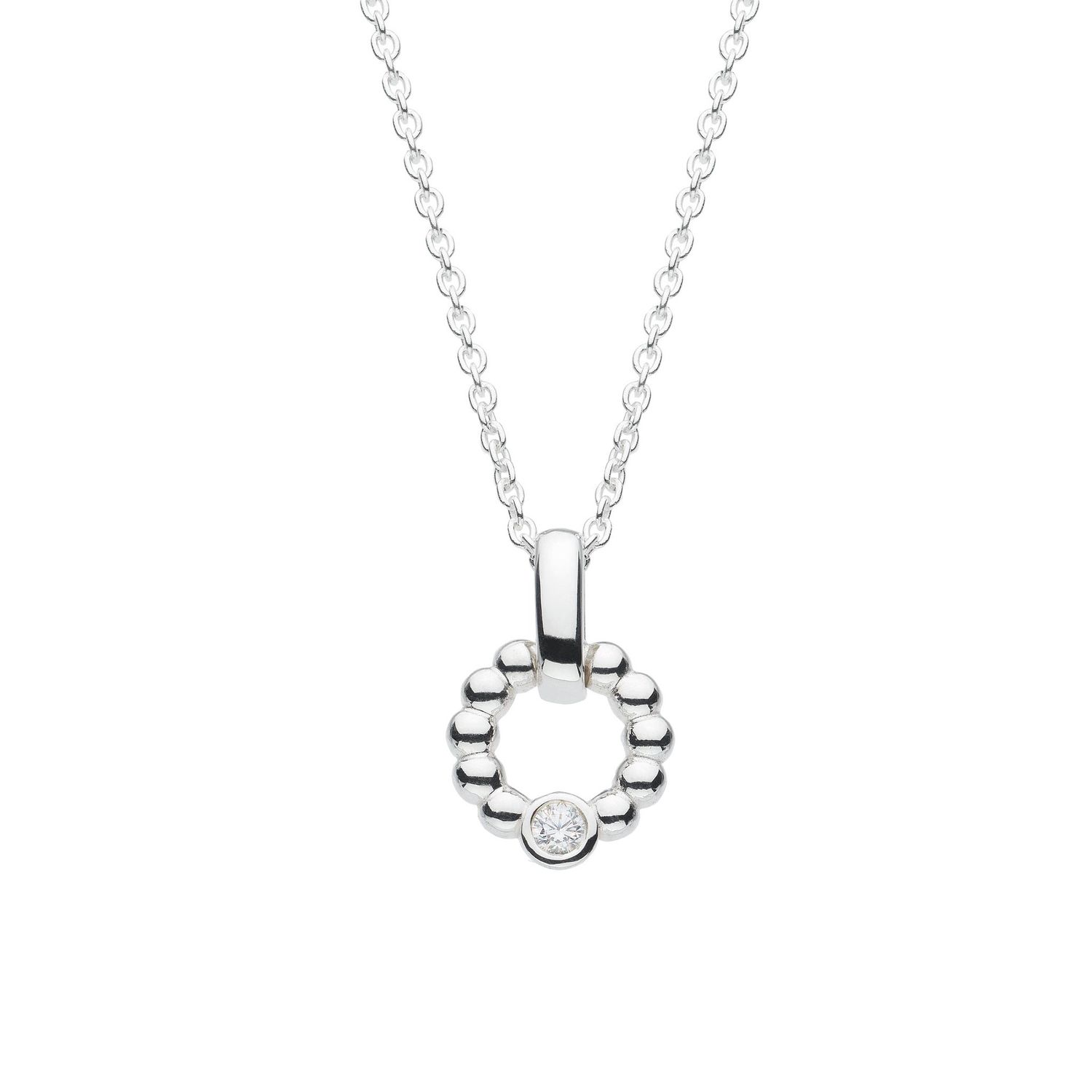 Silver CZ Beaded Open Circle Necklace, Metal: Silver