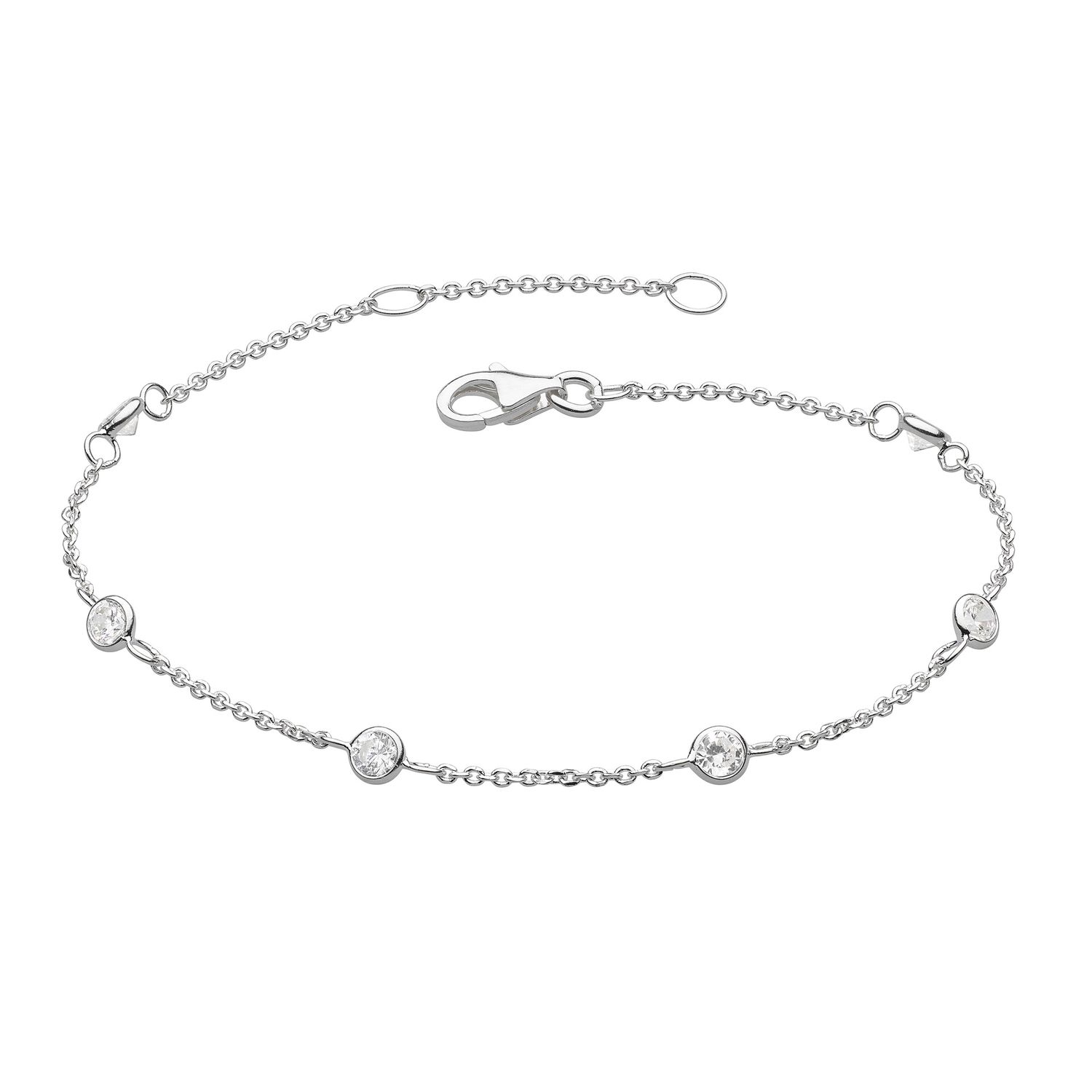 Silver Cubic Zirconia Station Chain Bracelet, Metal: Silver