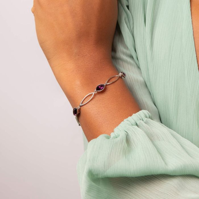 Silver Amethyst Navette Twist Bracelet