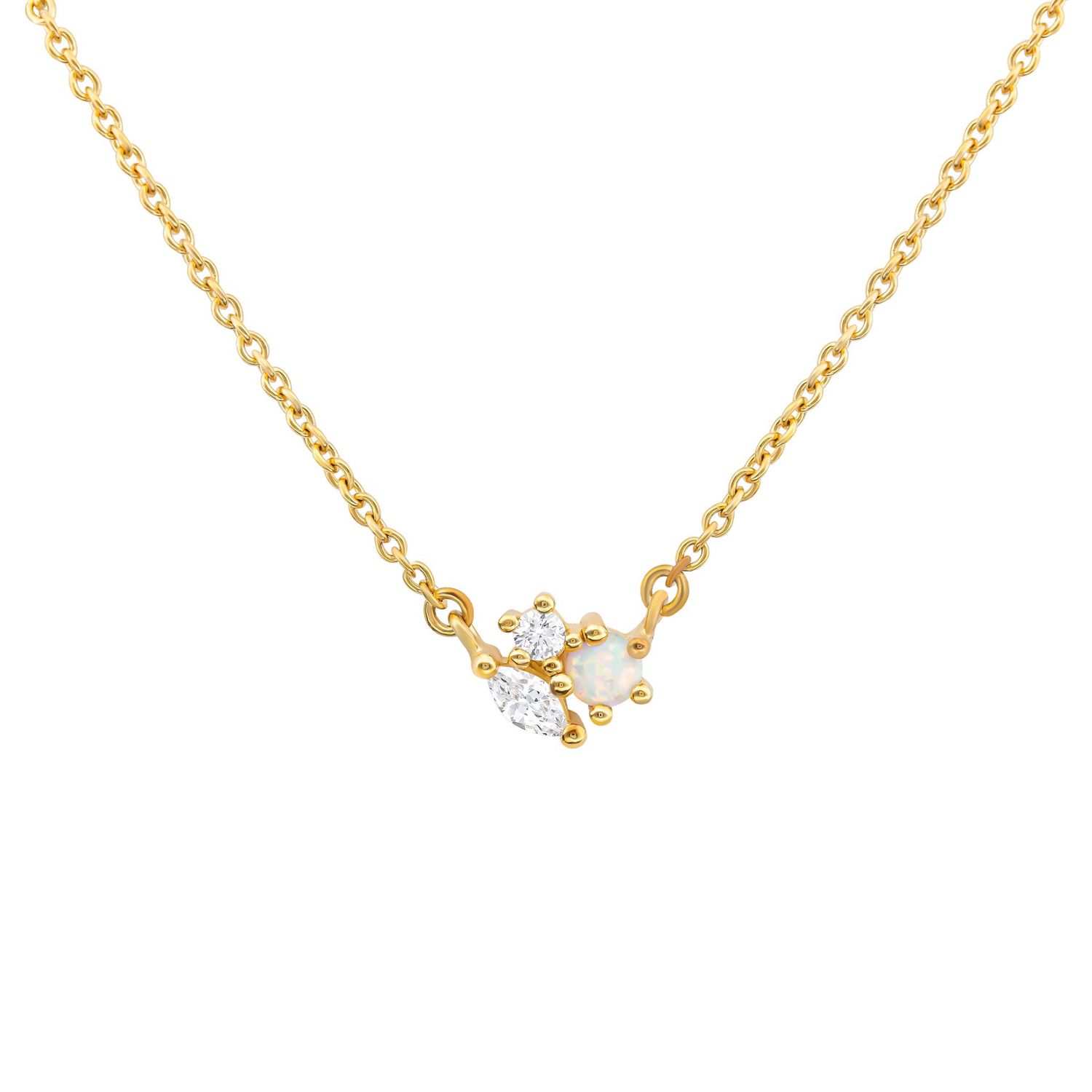 Silver Gold-Plated Opal CZ Cluster Necklet 18&quot;