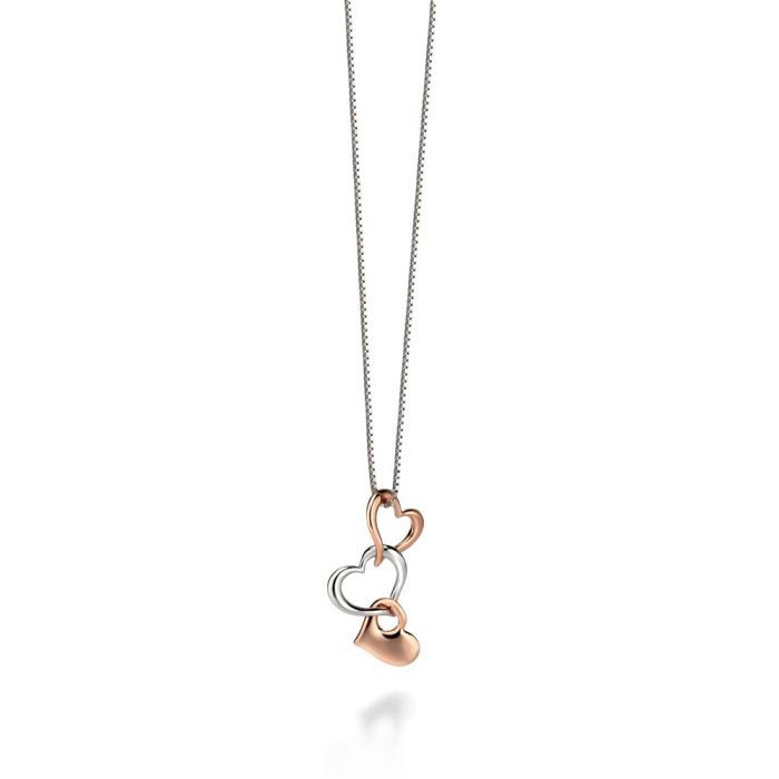 Silver &amp; Rose Gold-Plated Linked Hearts Pendant Necklace