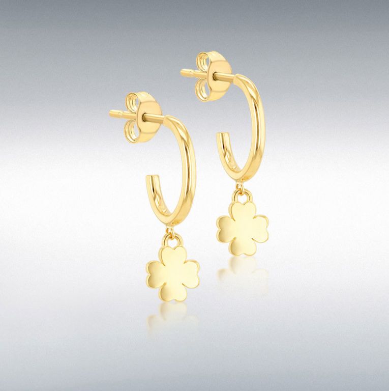 9ct Yellow Gold Clover Drop Studs