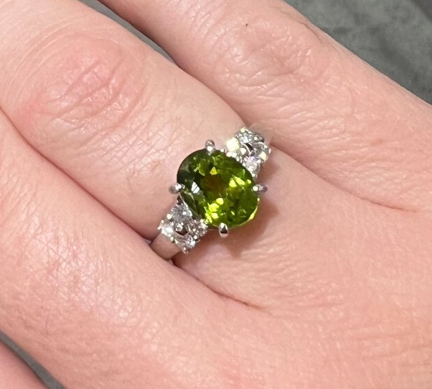 Pre-Owned Platinum Oval Peridot &amp; Diamond Ring