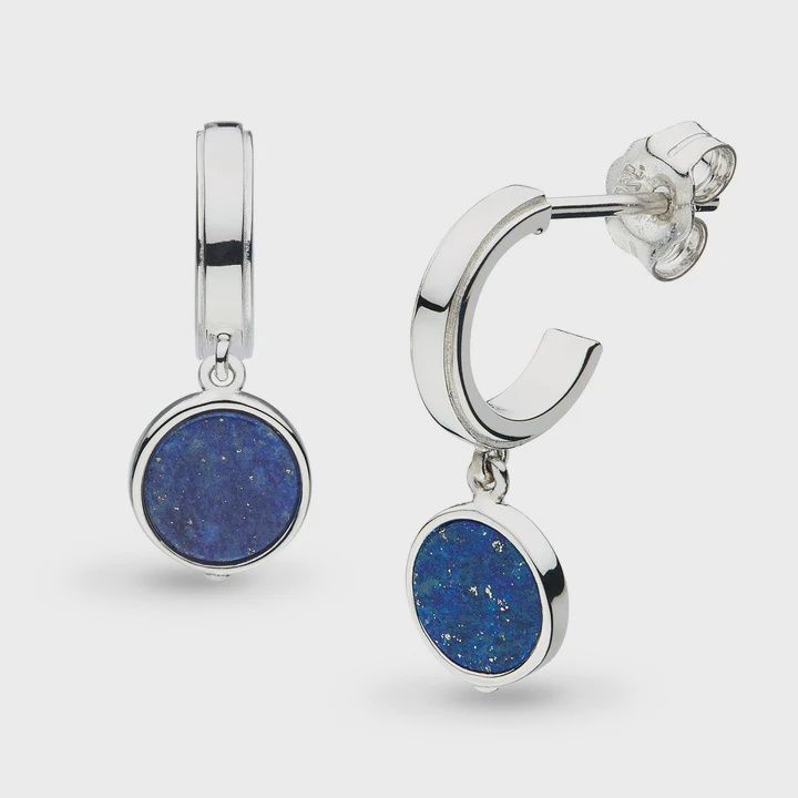 Silver Revival Eclipse Equinox Lapis Semi Hoop Drop Earrings