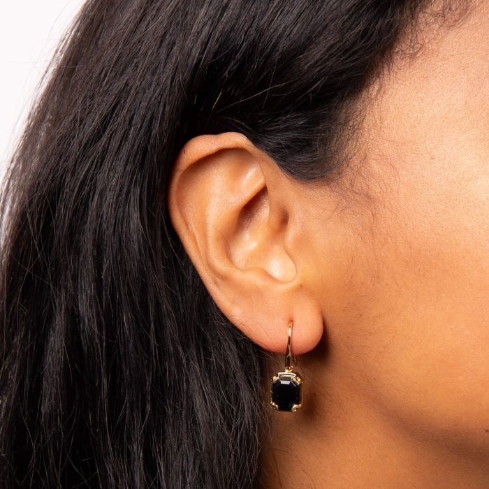 Silver Gold-Plated Octagonal Jet Crystal Drop Earrings