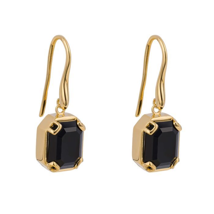 Silver Gold-Plated Octagonal Jet Crystal Drop Earrings