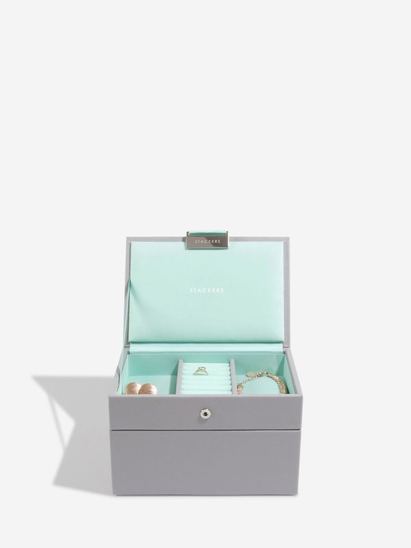 Dove Grey &amp; Mint Mini Set Of 2 Jewellery Box