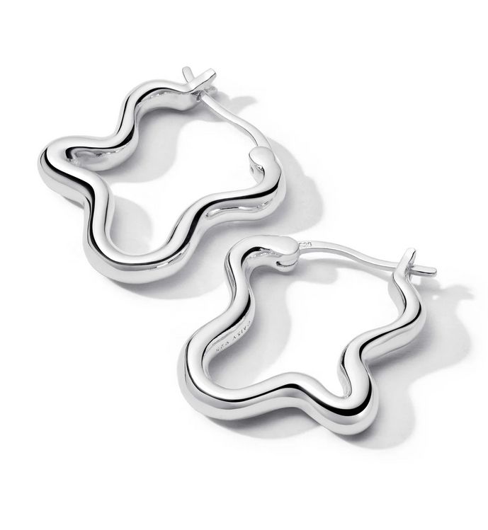 Silver Estée Lalonde Wavy Hoops, Metal: Silver