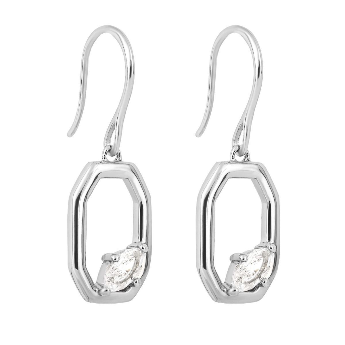 Silver Elongated Octagon C/Zirconia Drop Earrings