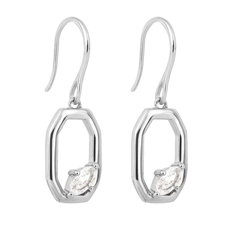 Silver Elongated Octagon C/Zirconia Drop Earrings Silver Elongated Octagon C/Zirconia Drop Earrings