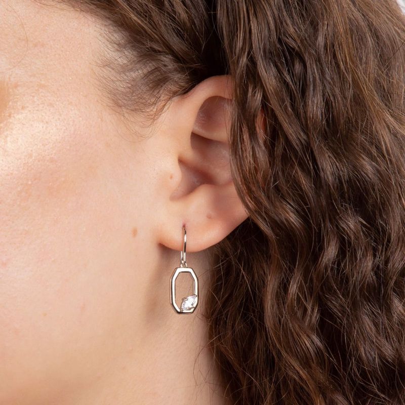 Silver Elongated Octagon C/Zirconia Drop Earrings