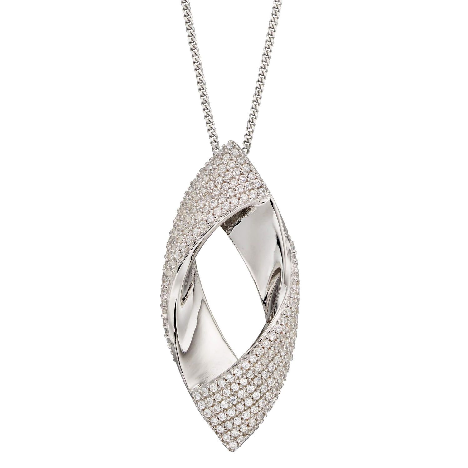 Silver Navette Ribbon Pendant Necklace