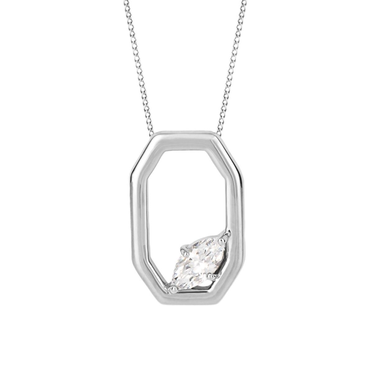 Silver Elongated Octagon Cubic Zirconia Pendant