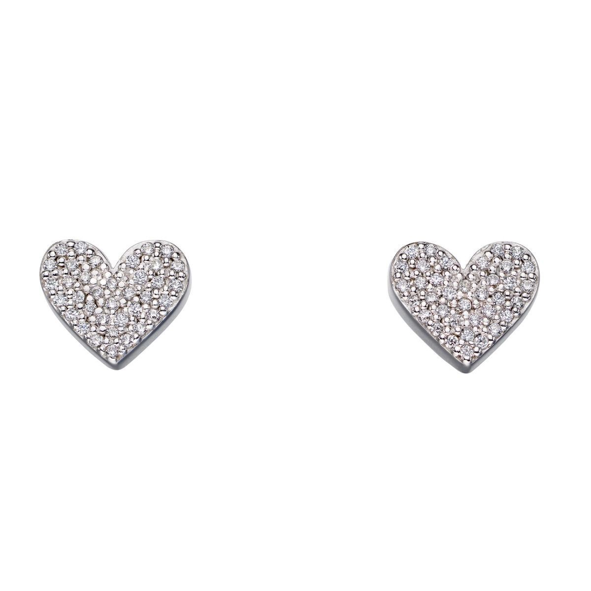 Silver Pavé Cubic Zirconia Heart Stud Earrings