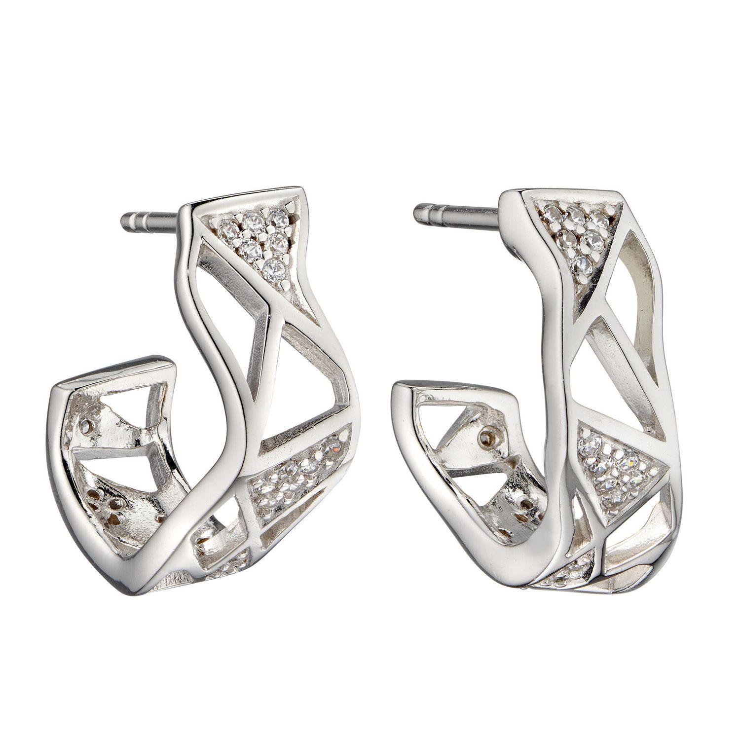 Silver Open Hoop Cubic Zirconia Earrings