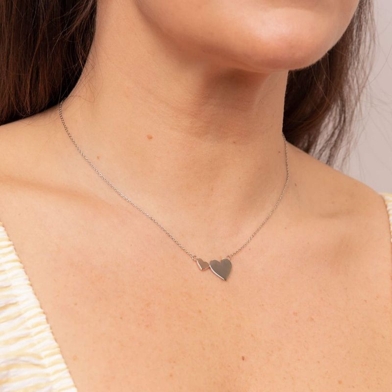 Silver & Rose Gold-Plated Double Heart Necklace
