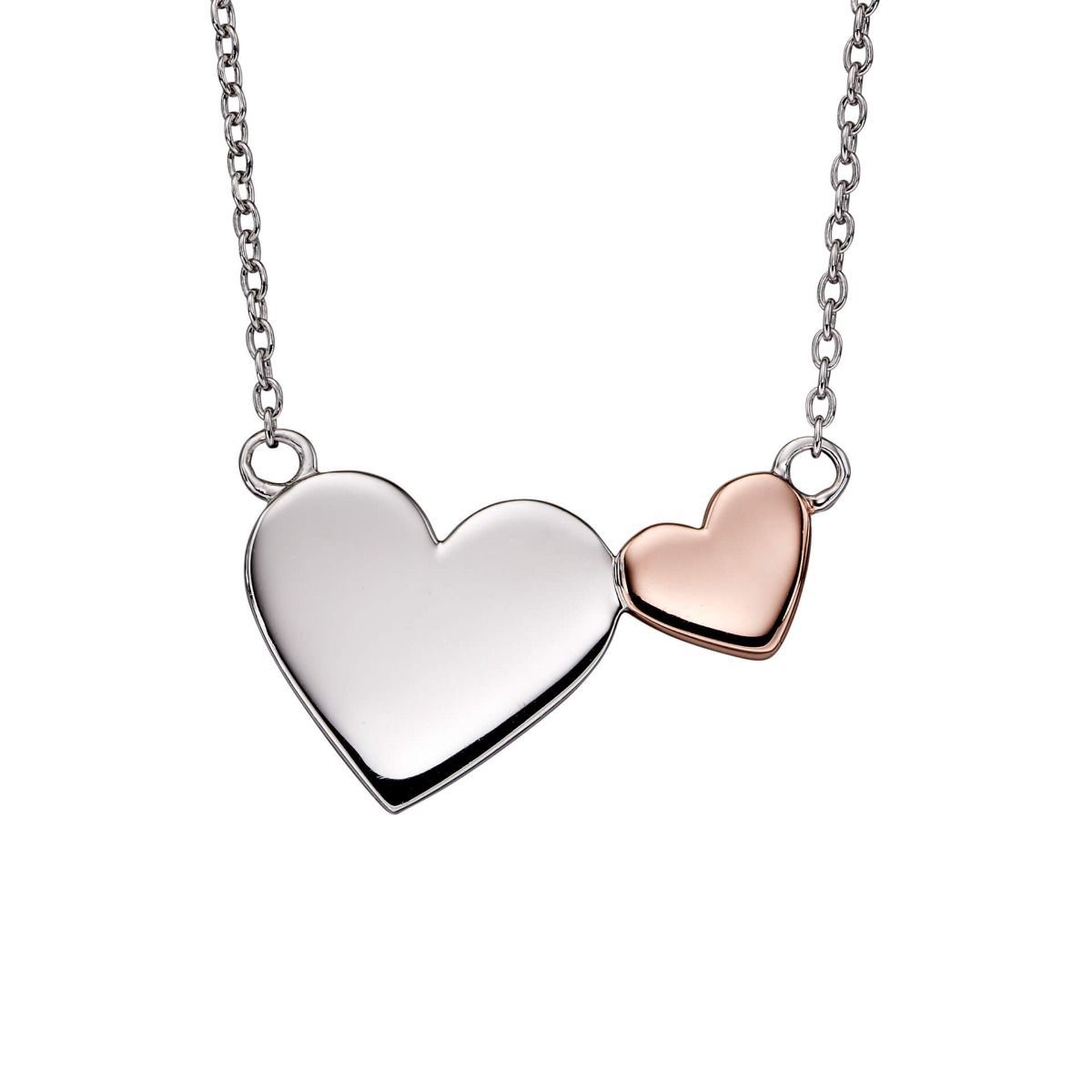 Silver &amp; Rose Gold-Plated Double Heart Necklace