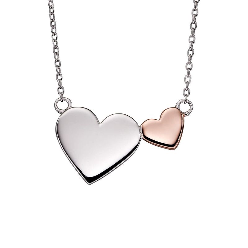 Silver &amp; Rose Gold-Plated Double Heart Necklace