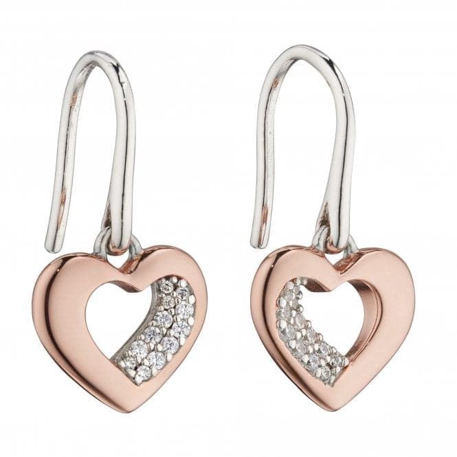 Silver &amp; Rose Gold-Plated Heart Cubic Zirconia Pavé Earrings