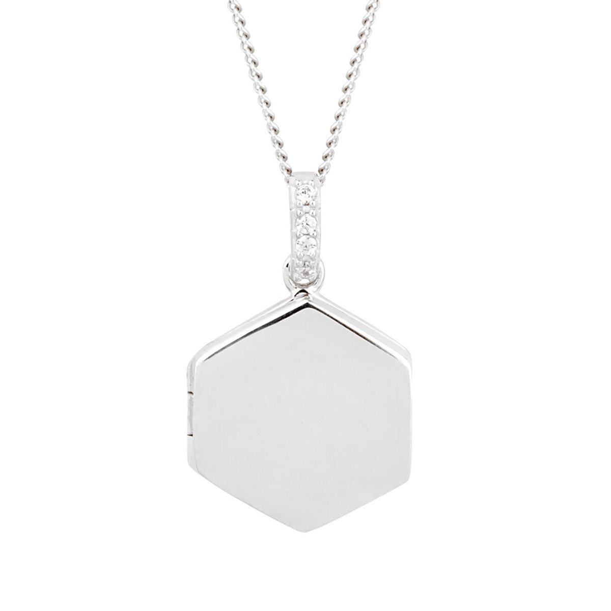 Silver Hexagonal Locket with Cubic Zirconia