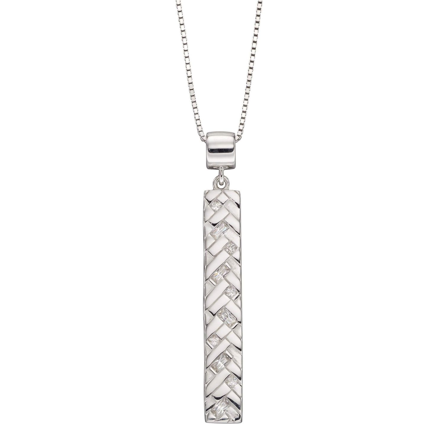 Silver Chevron Bar Cubic Zirconia Pendant Necklace