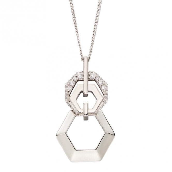 Silver Linked Hexagonal Zirconia Pendant Necklace
